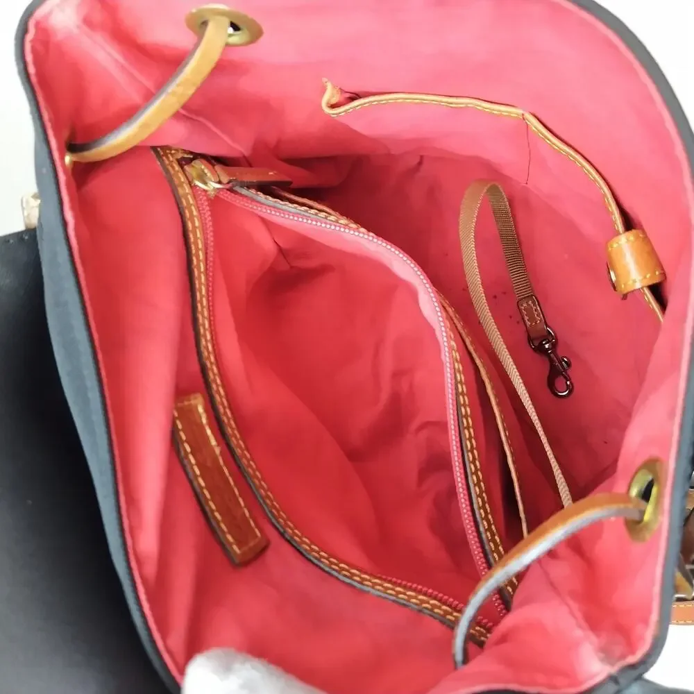 Dooney & Bourke Black Nylon Leather Trim Buckle Flap Closure Backpack